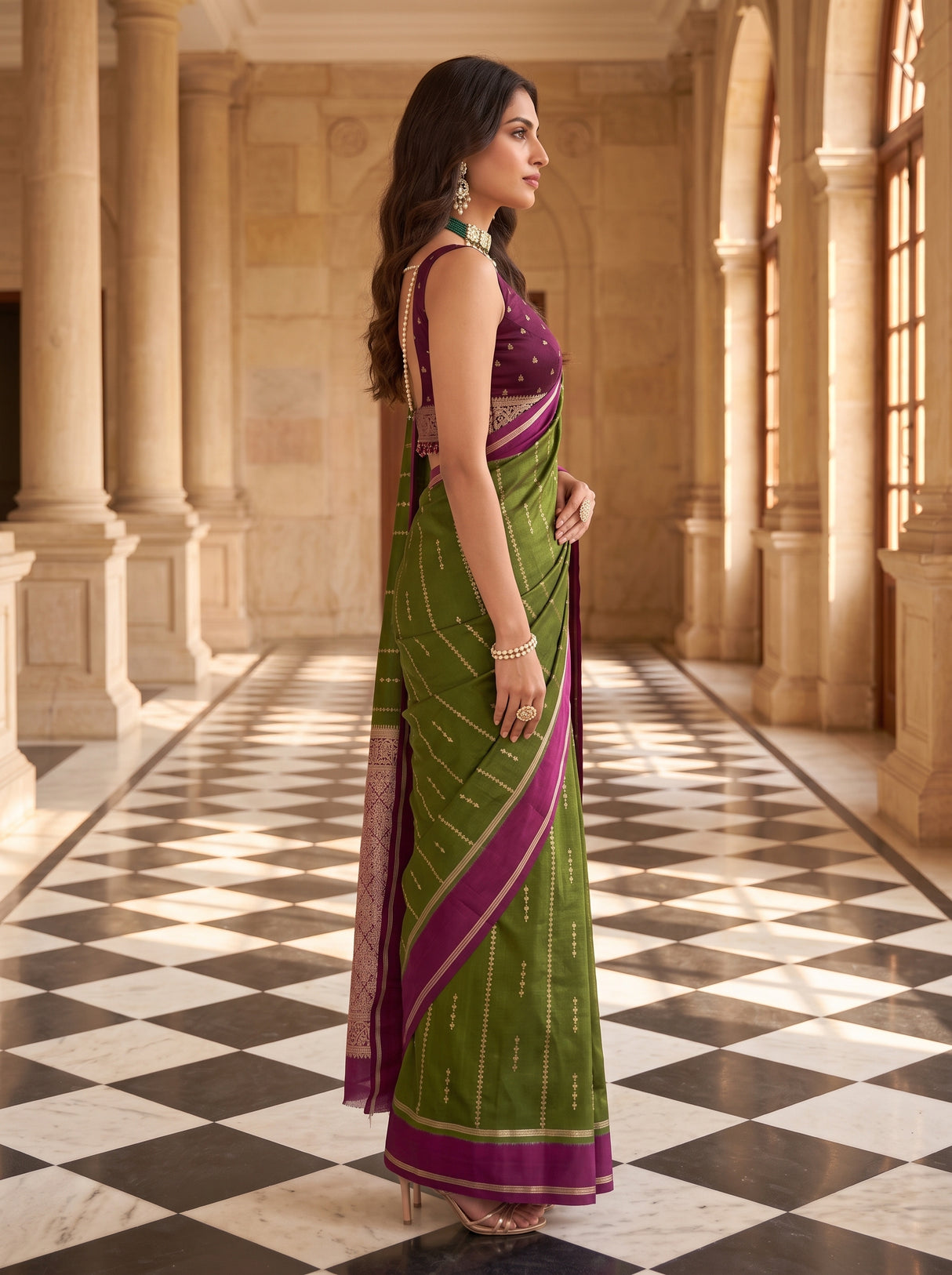 MIMOSA Olive Saree Saree — pose 3 styling detail