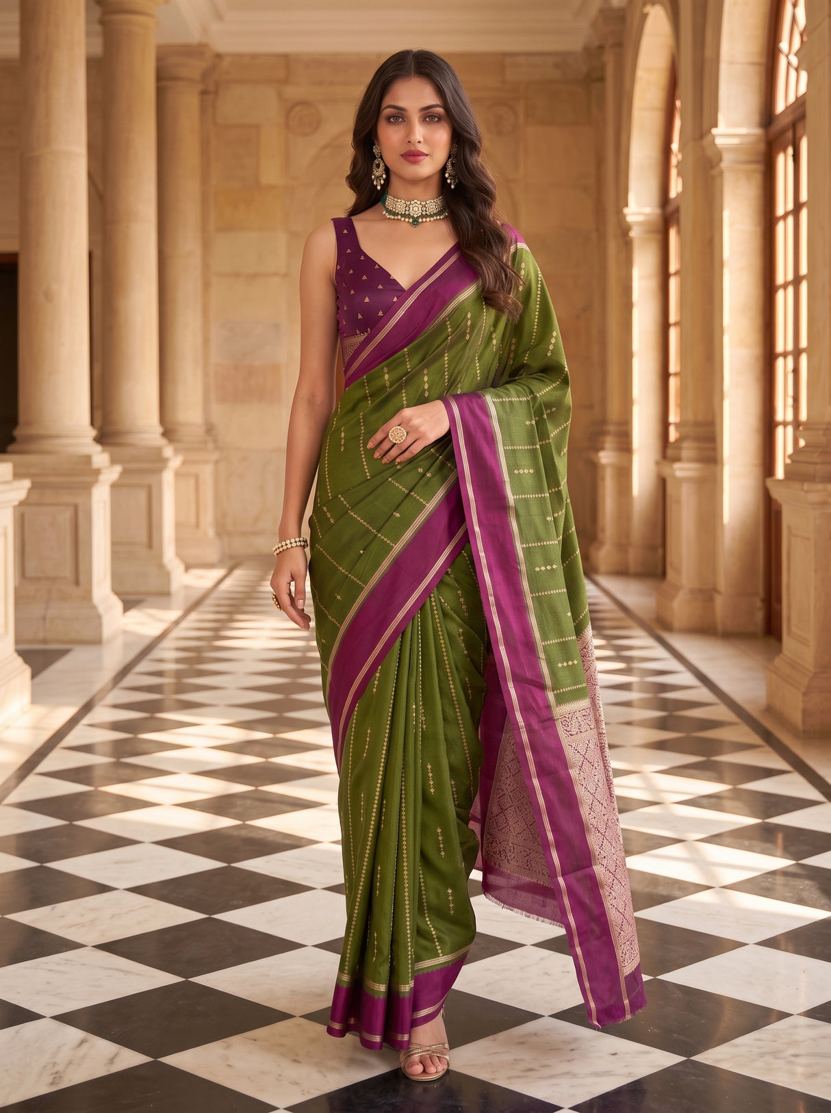 MIMOSA Olive Saree Saree — pose 6 styling detail