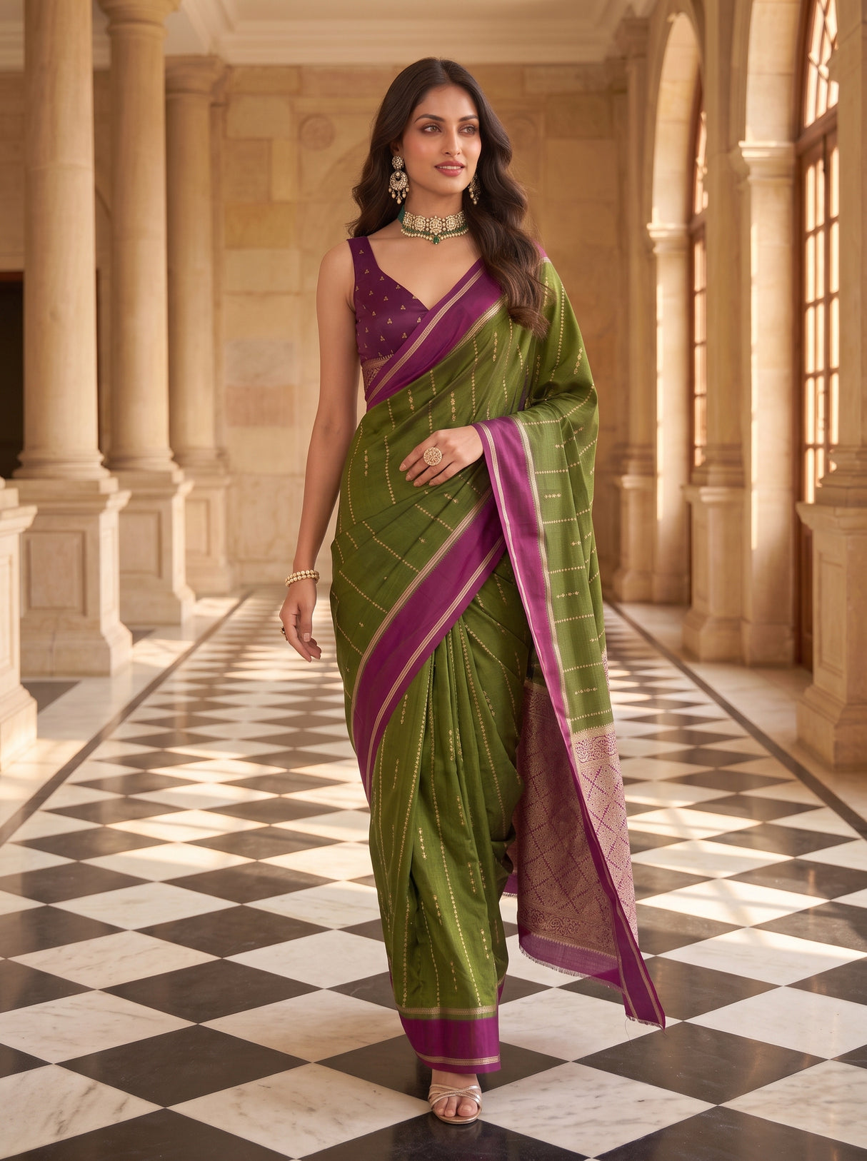 MIMOSA Olive Saree Saree — pose 7 styling detail