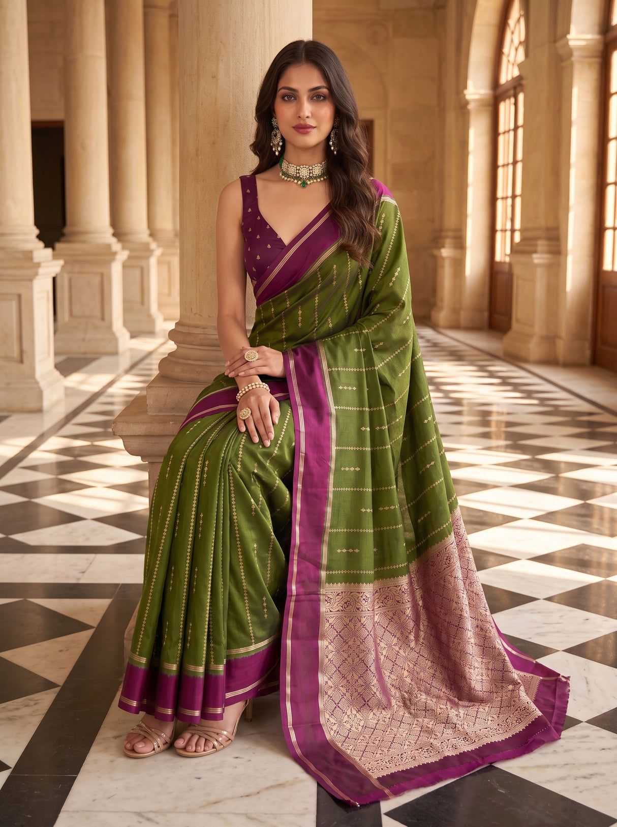 MIMOSA Olive Saree Saree — pose 8 styling detail
