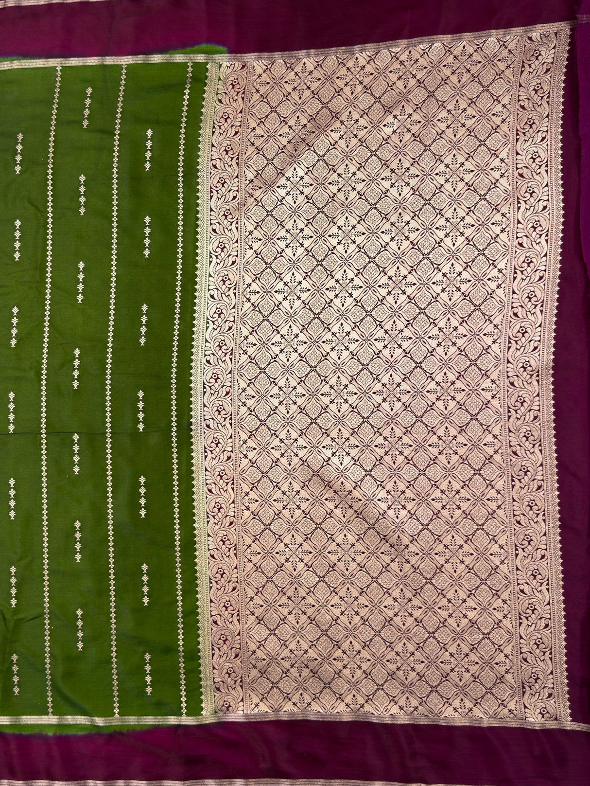 MIMOSA Olive Saree Saree — pallu and zari work detail