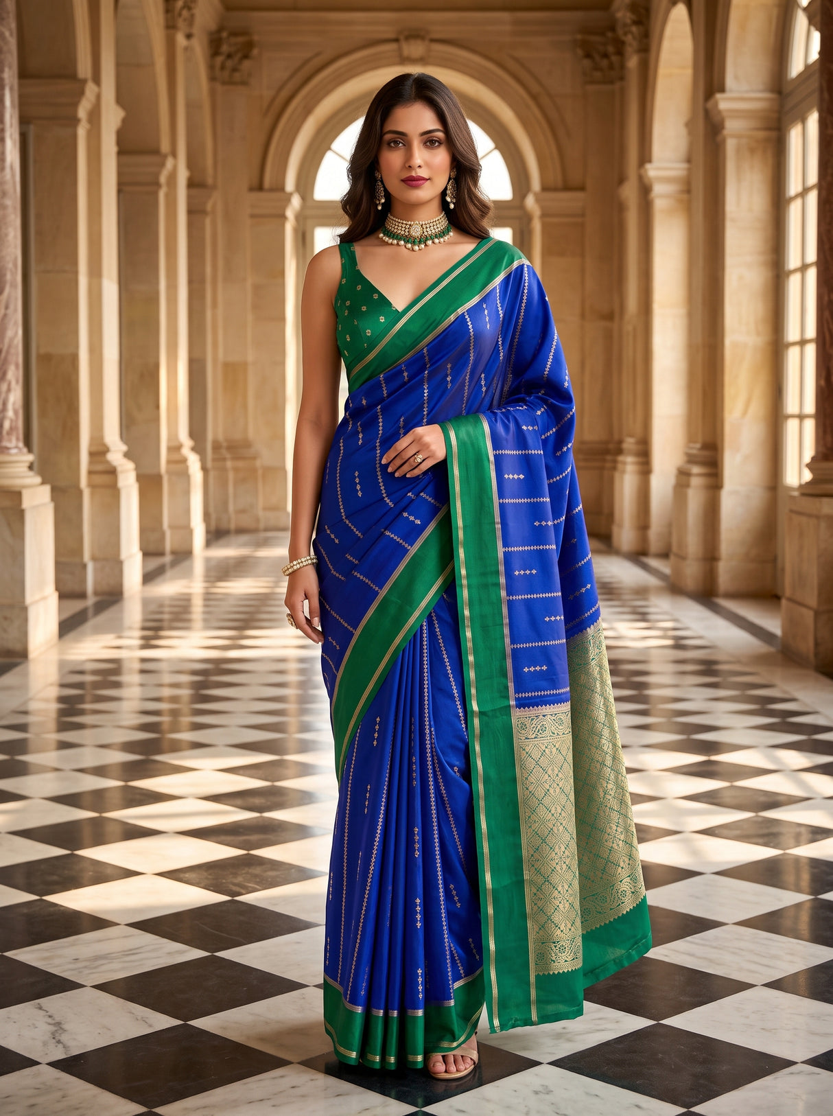 MIMOSA Royal Blue Saree Saree — front view on mannequin