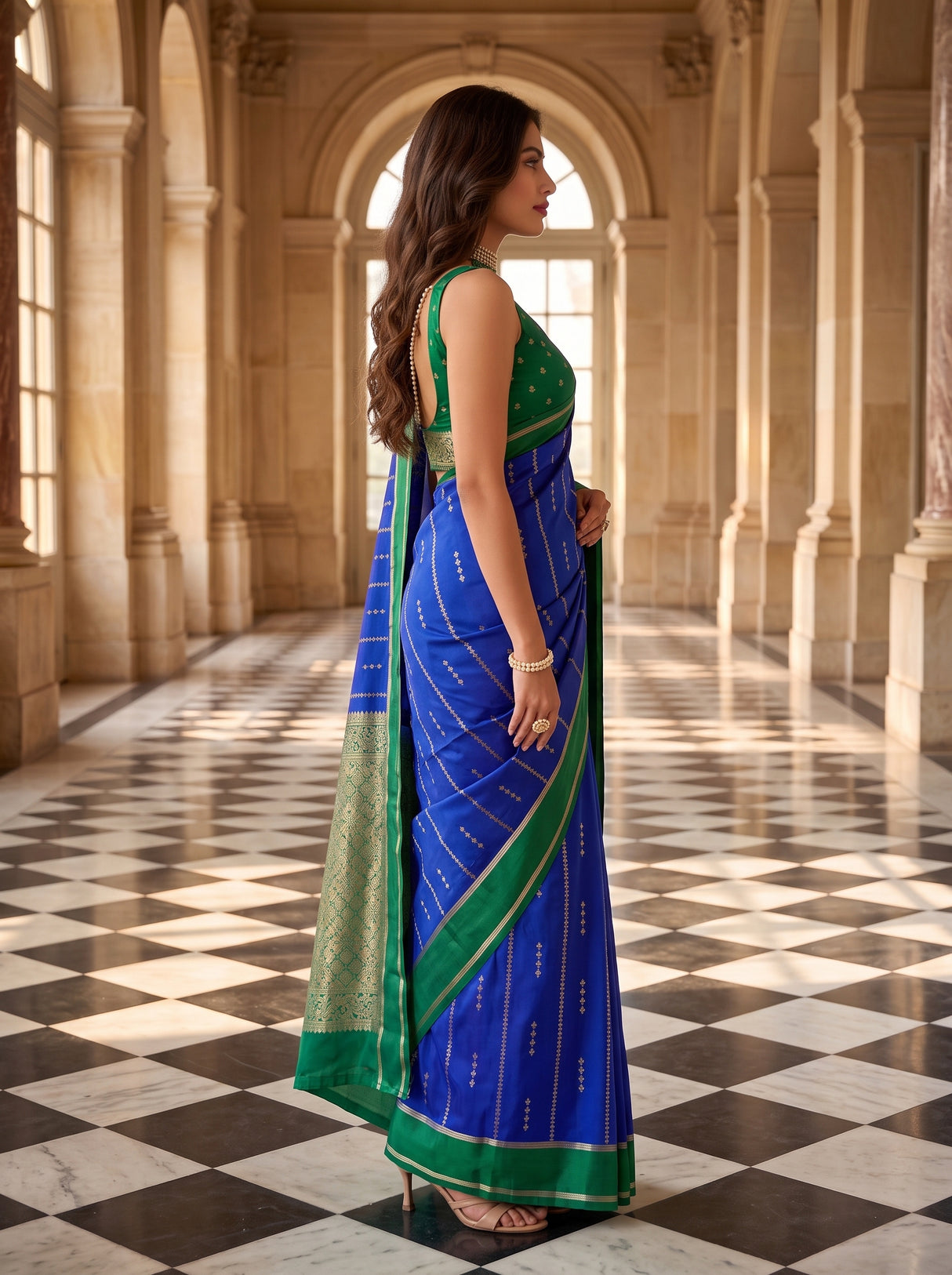 MIMOSA Royal Blue Saree Saree — pose 3 styling detail