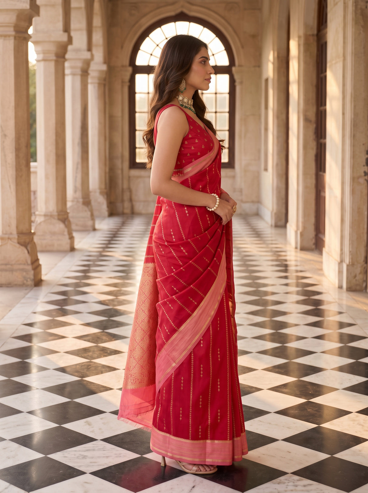 MIMOSA Red Saree Saree — pose 3 styling detail