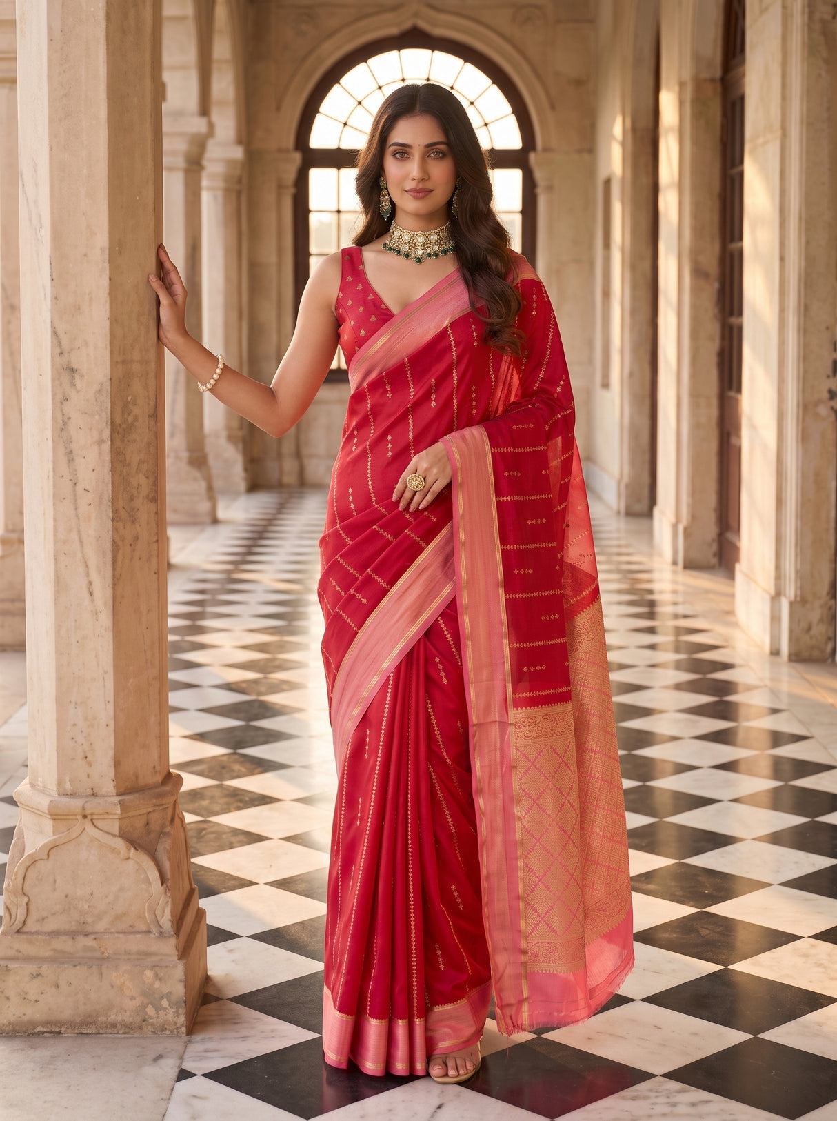 MIMOSA Red Saree Saree — pose 4 styling detail