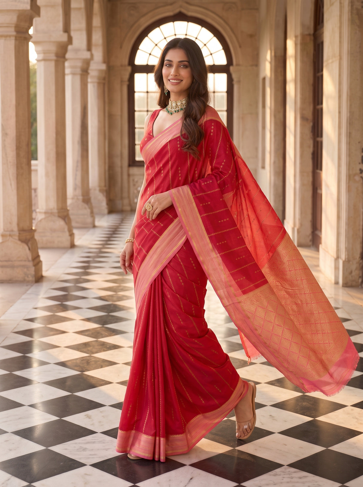 MIMOSA Red Saree Saree — pose 6 styling detail