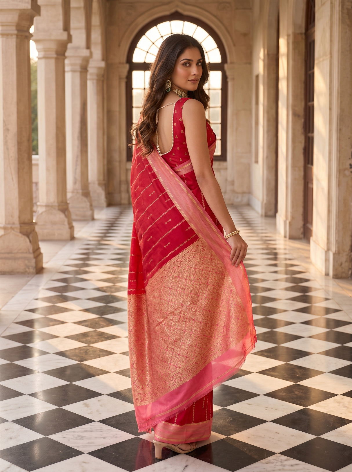 MIMOSA Red Saree Saree — pose 9 styling detail