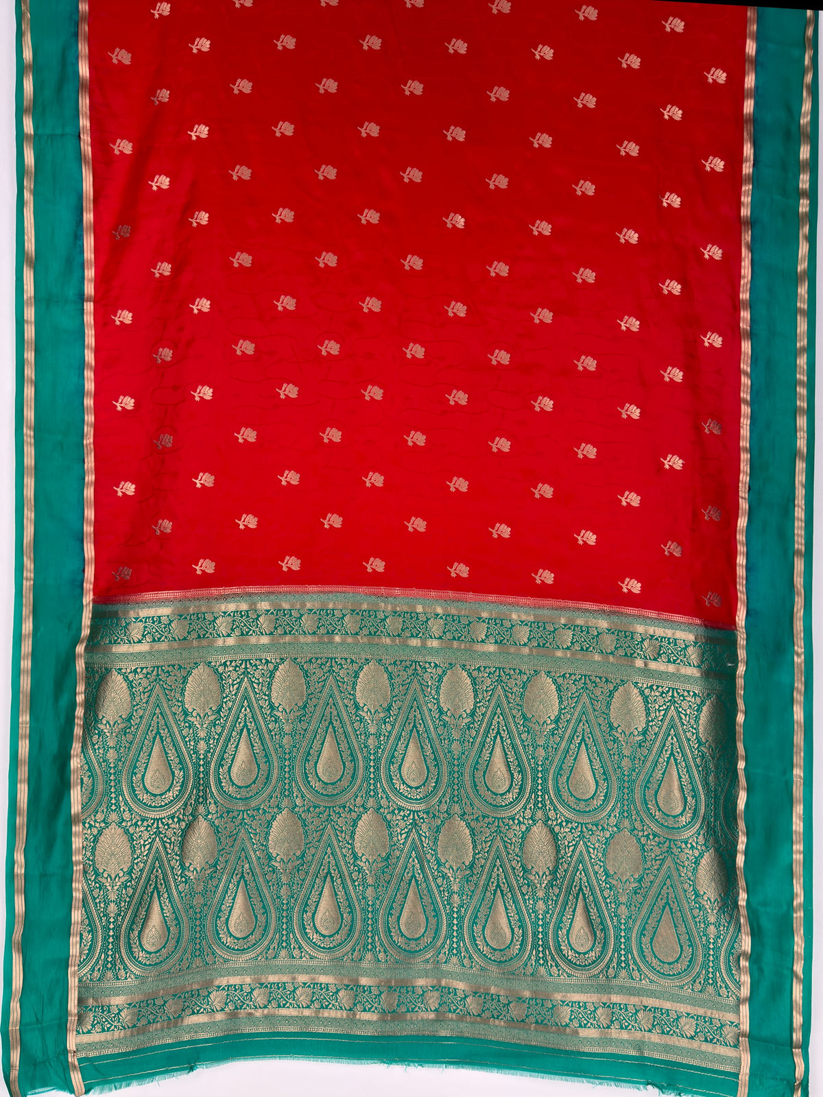 MIMOSA Red Mysore Silk Saree — pallu and zari work detail