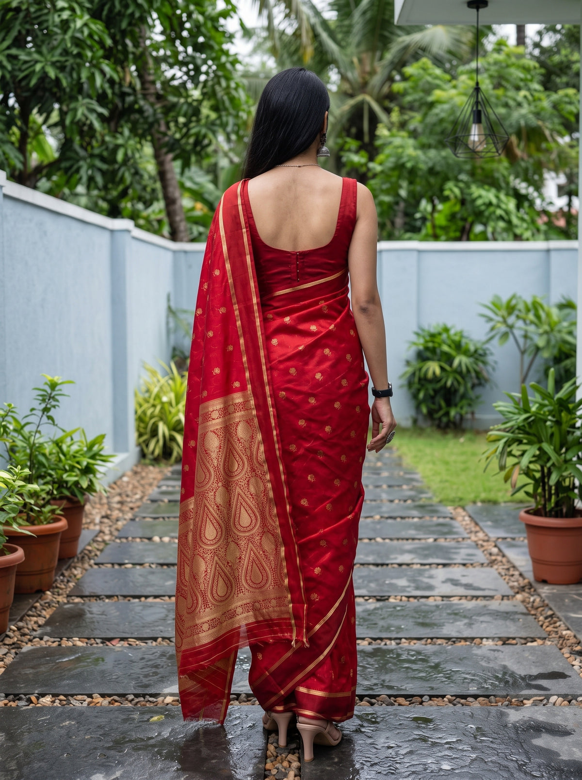 MIMOSA Strawberry Mysore Silk Saree — pose 2 styling detail