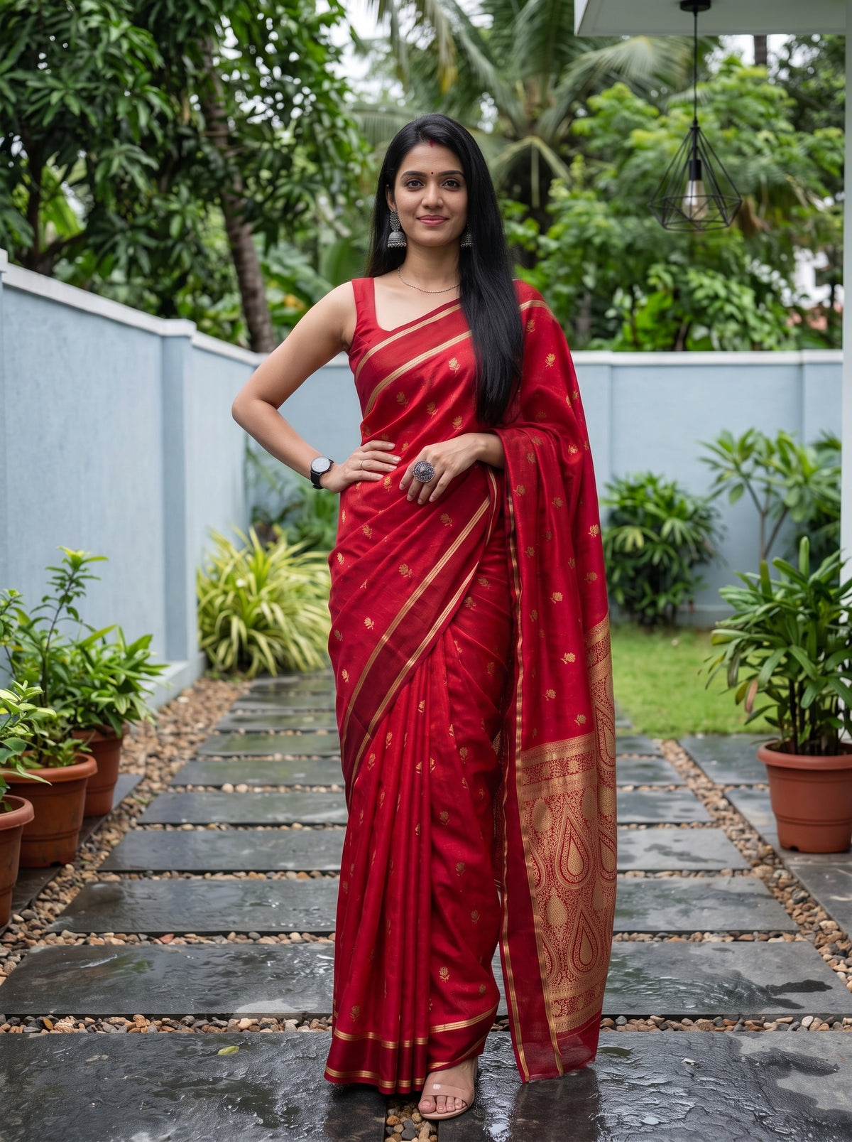 MIMOSA Strawberry Mysore Silk Saree — pose 4 styling detail