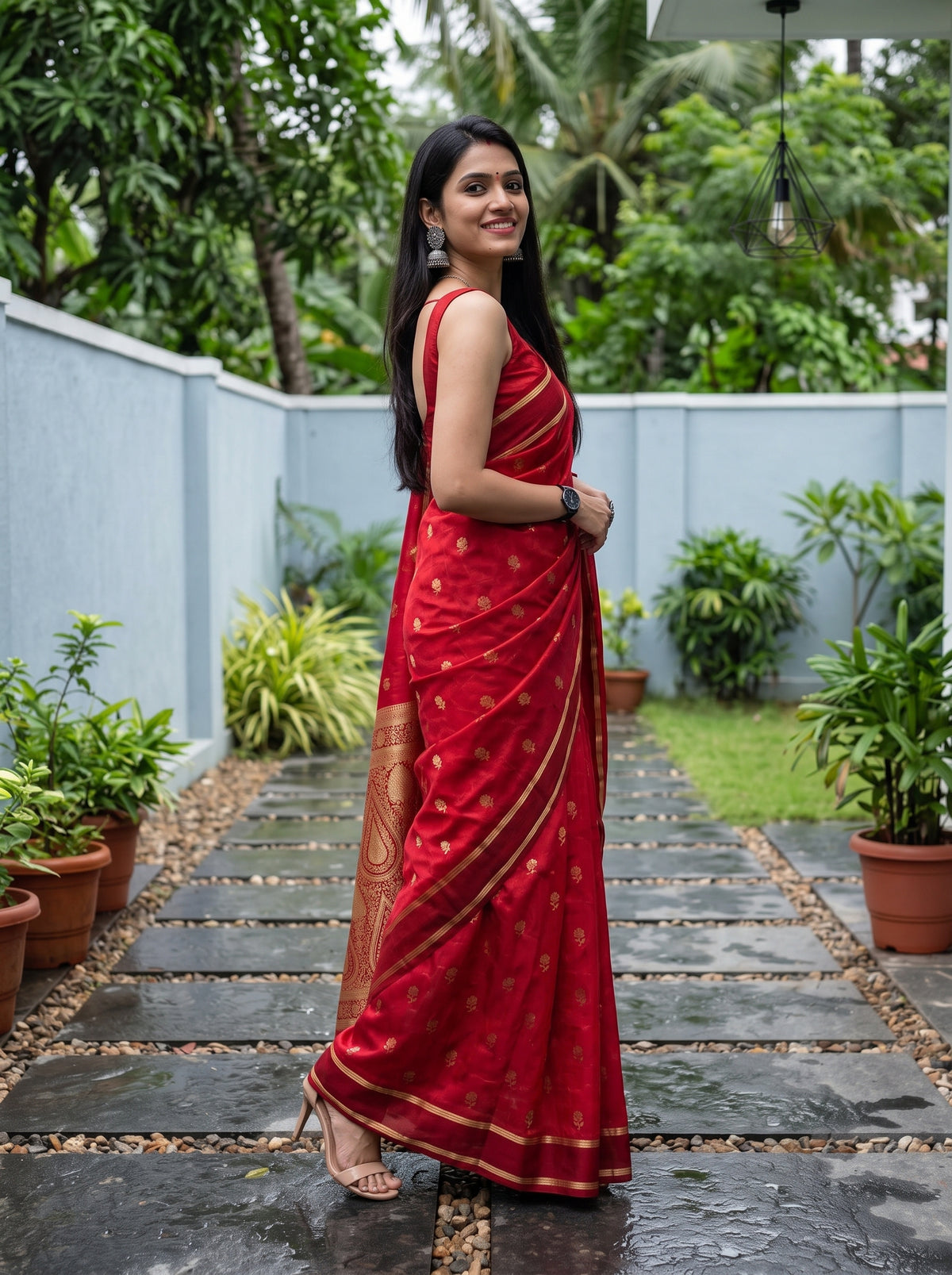 MIMOSA Strawberry Mysore Silk Saree — pose 5 styling detail
