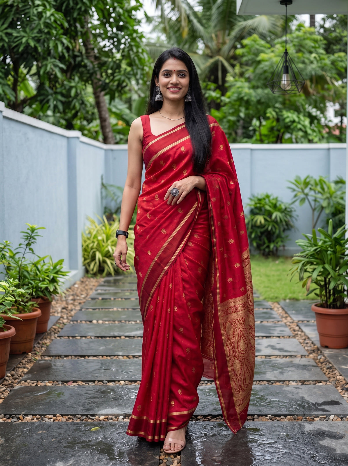 MIMOSA Strawberry Mysore Silk Saree — pose 6 styling detail