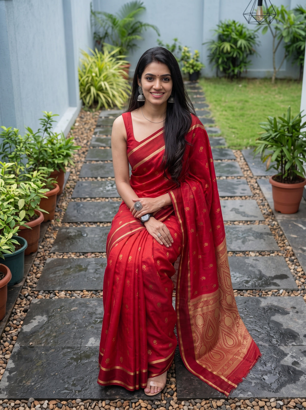 MIMOSA Strawberry Mysore Silk Saree — pose 8 styling detail