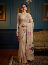 MIMOSA Half White Saree Saree — front view on mannequin