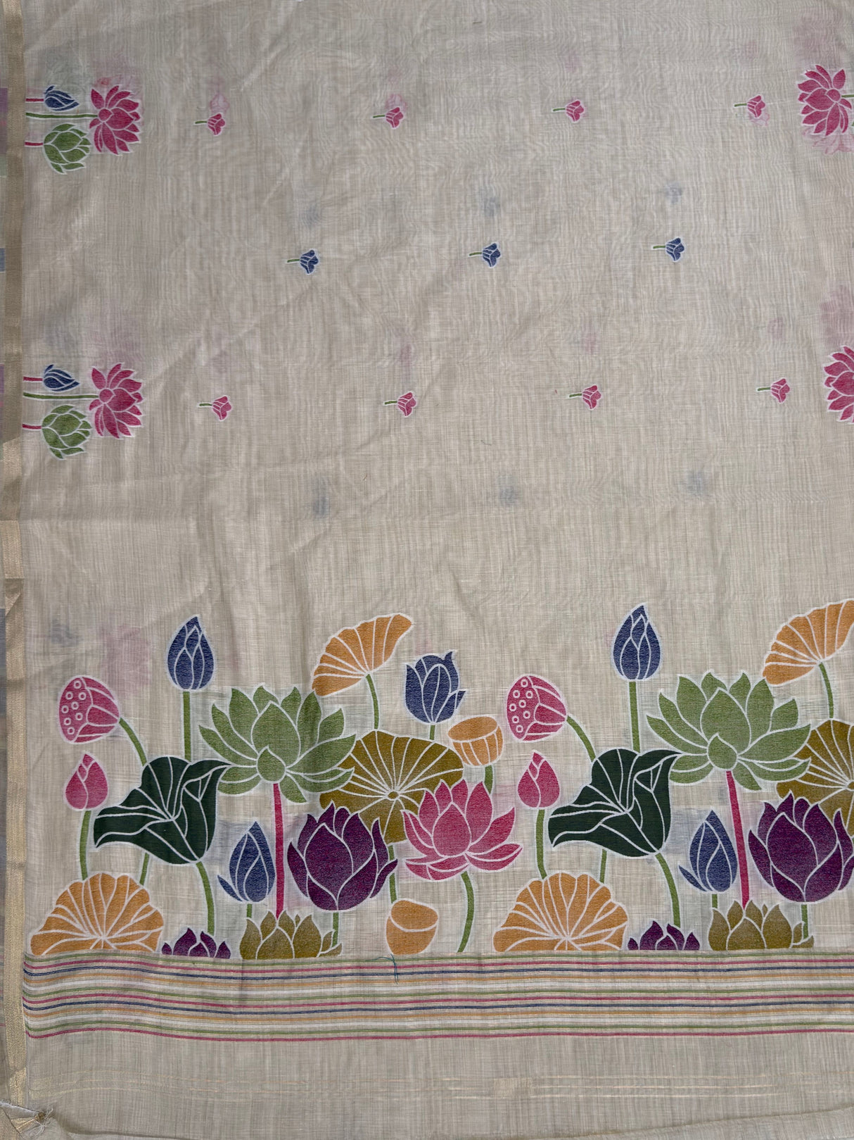 MIMOSA Half White Saree Saree — pallu and zari work detail