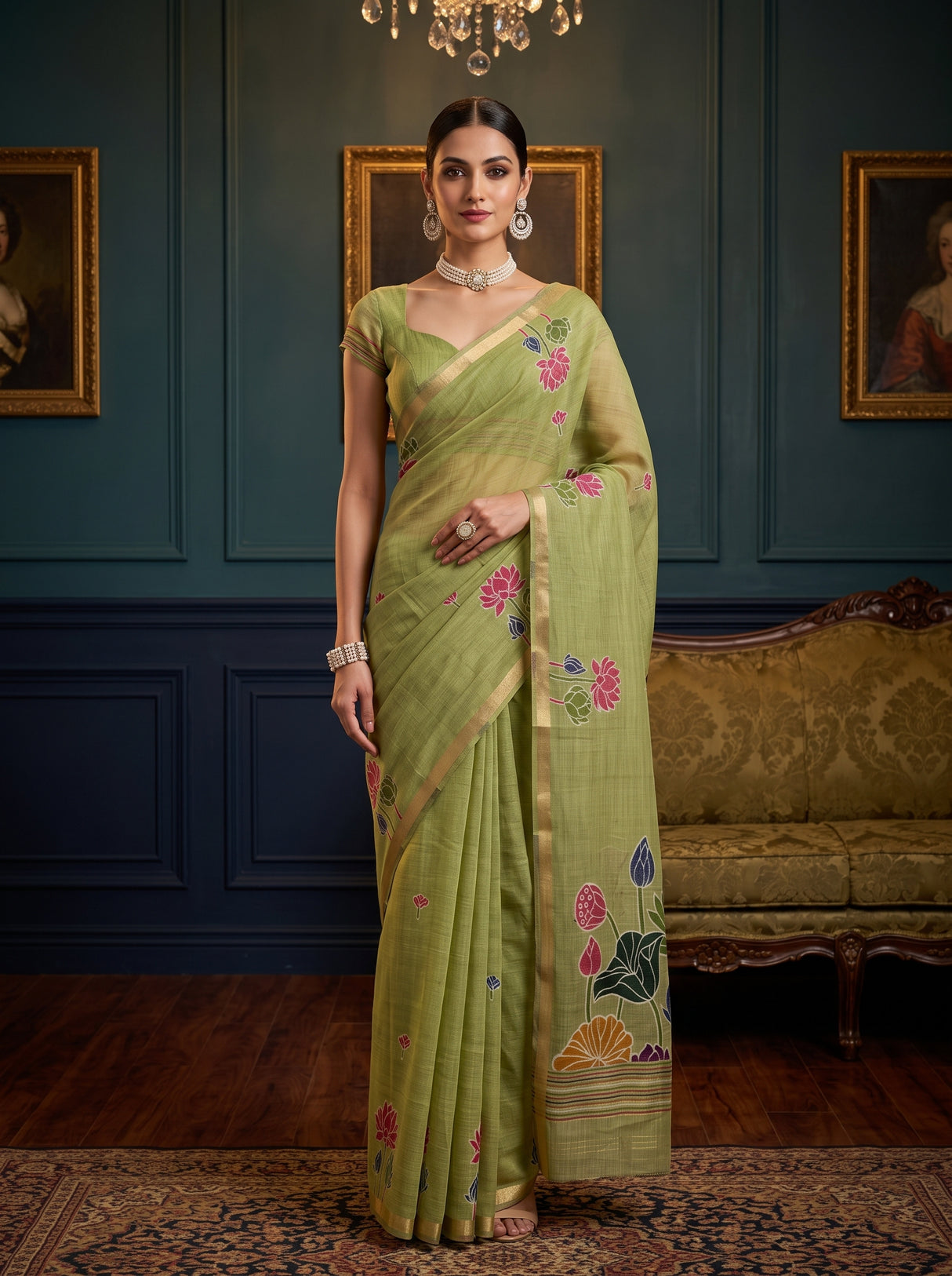 MIMOSA Pista Saree Saree — front view on mannequin