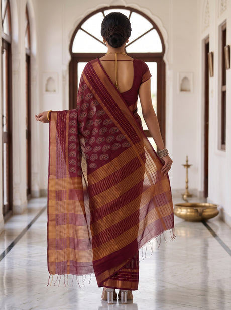 MIMOSA Maroon Saree Saree — pose 2 styling detail