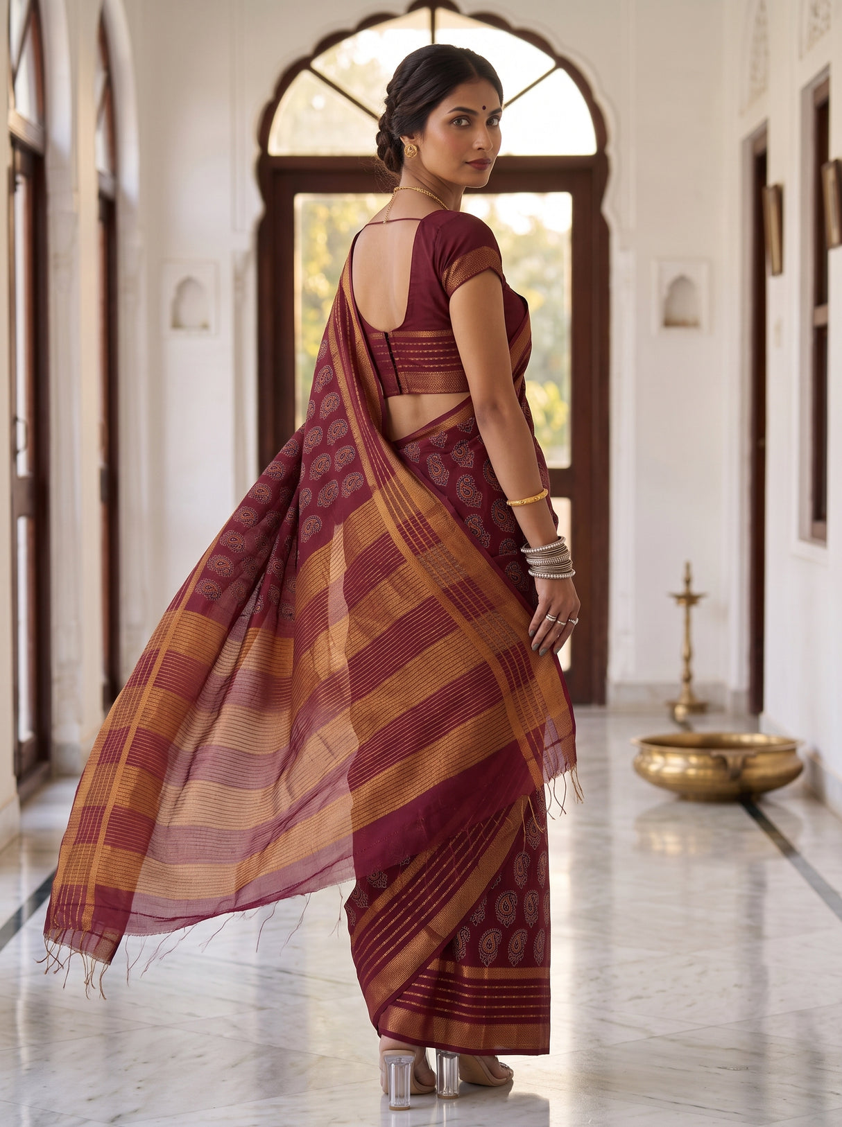 MIMOSA Maroon Saree Saree — pose 7 styling detail