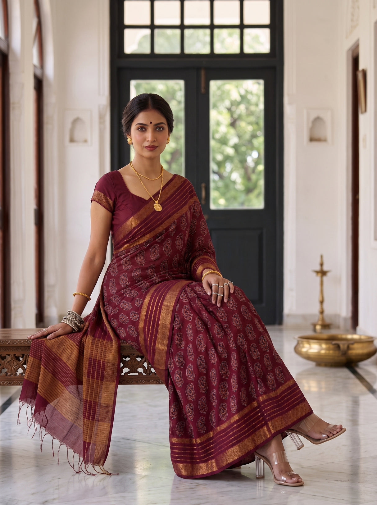 MIMOSA Maroon Saree Saree — pose 8 styling detail