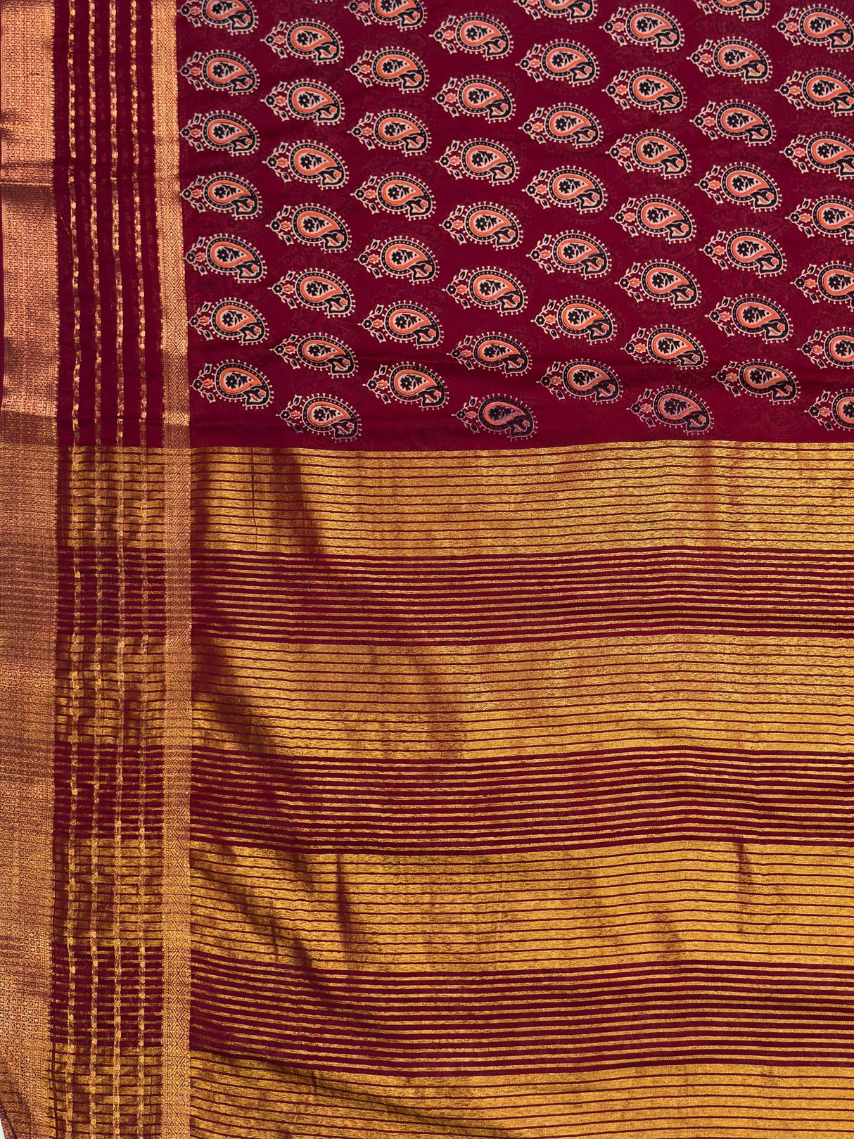 MIMOSA Maroon Saree Saree — pallu and zari work detail