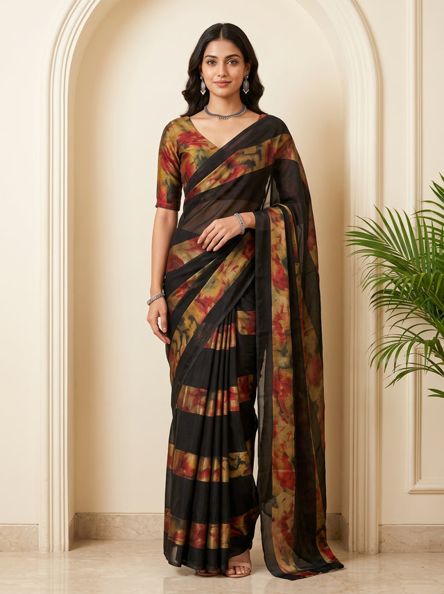 MIMOSA Black Saree Saree — front view on mannequin