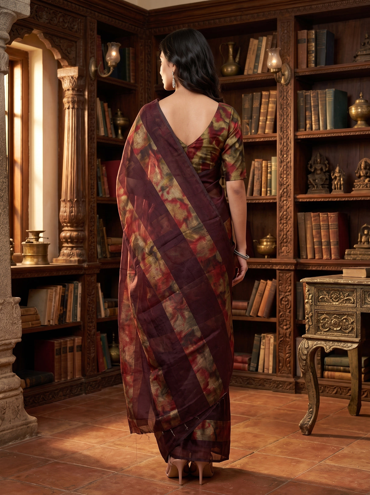 MIMOSA Chocolate Saree Saree — pose 2 styling detail