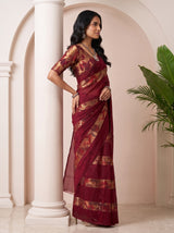 MIMOSA Maroon Saree Saree — pose 3 styling detail