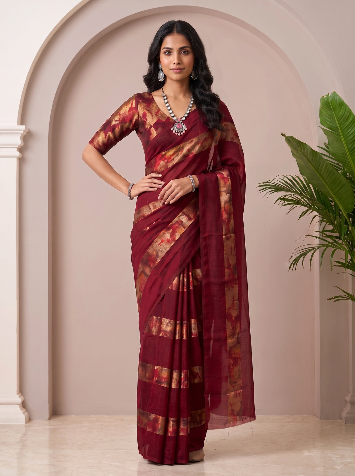 MIMOSA Maroon Saree Saree — pose 4 styling detail