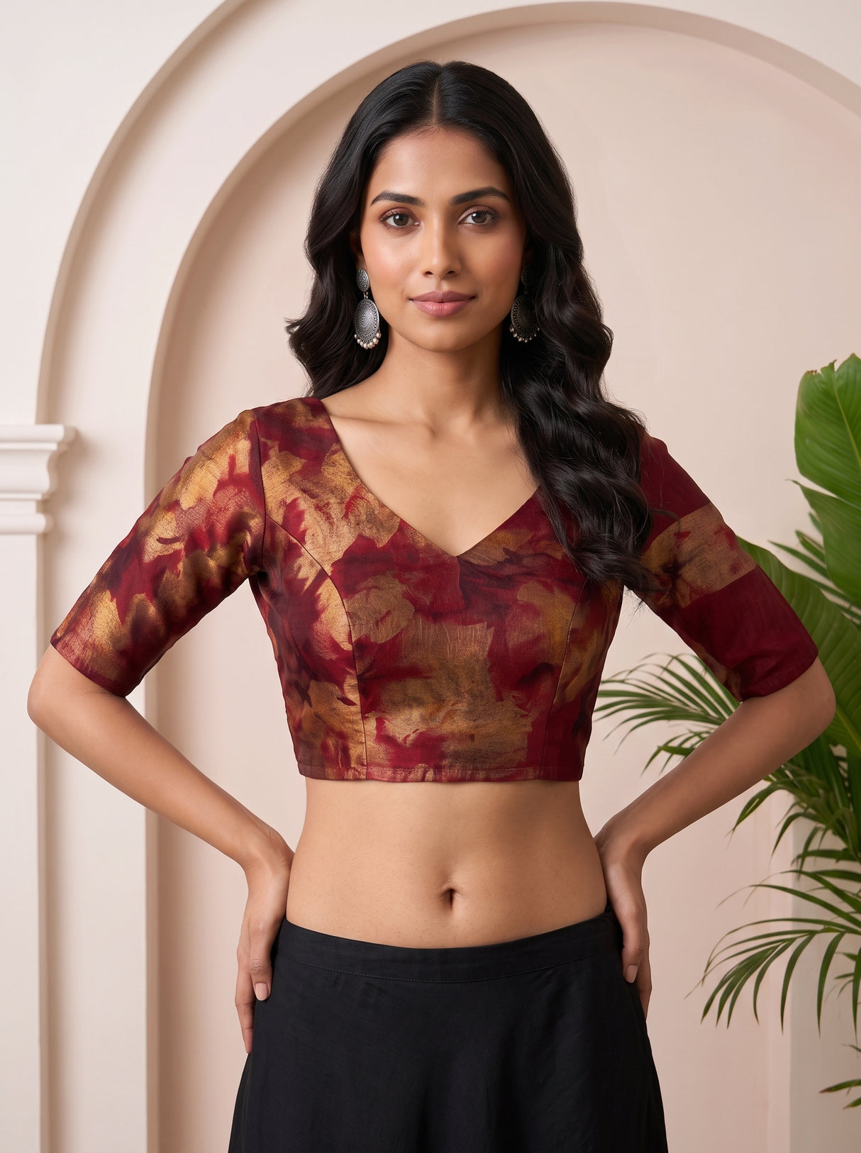 MIMOSA Maroon Saree Saree — blouse close-up