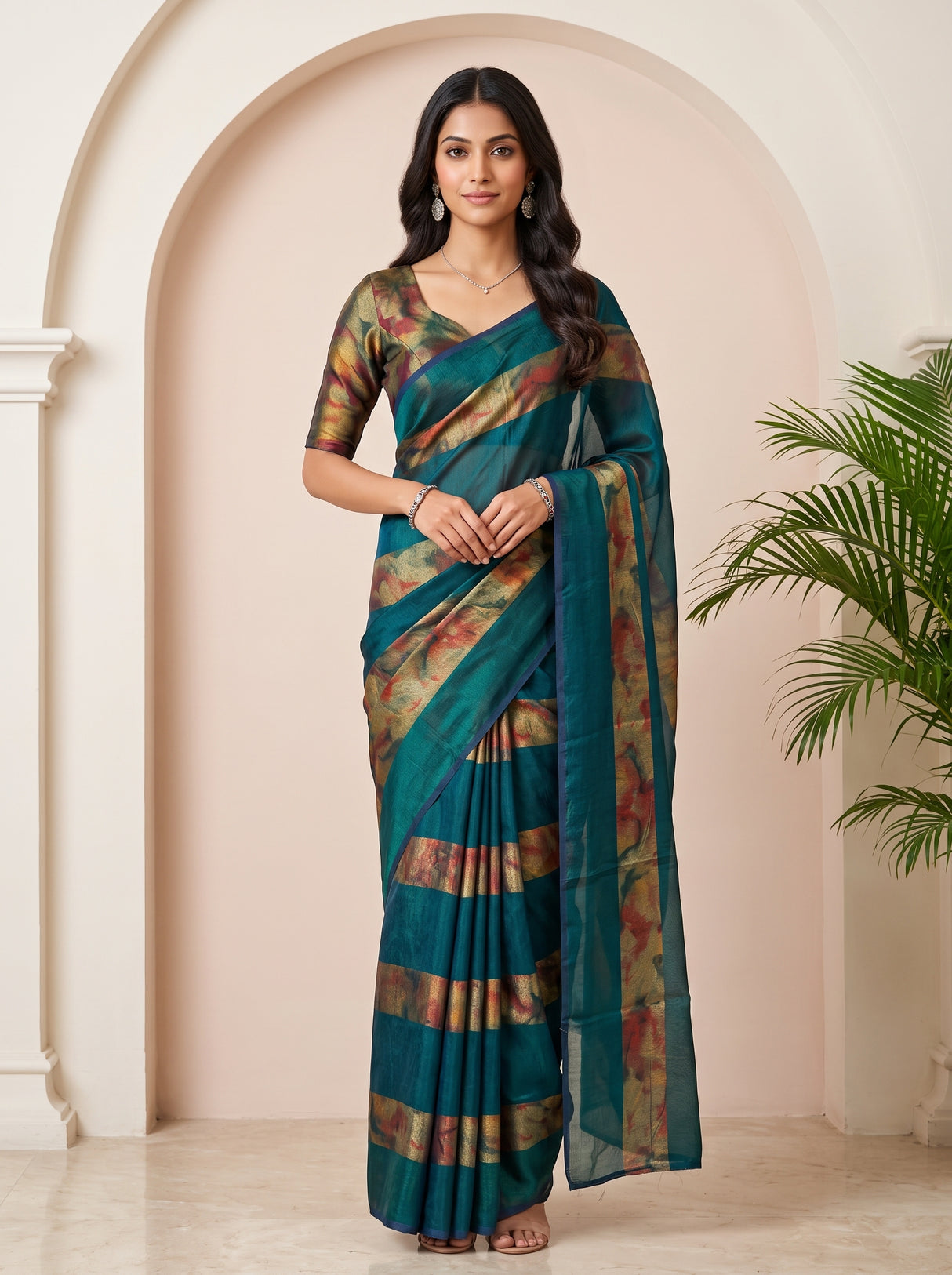 MIMOSA Sapphire Saree Saree — front view on mannequin