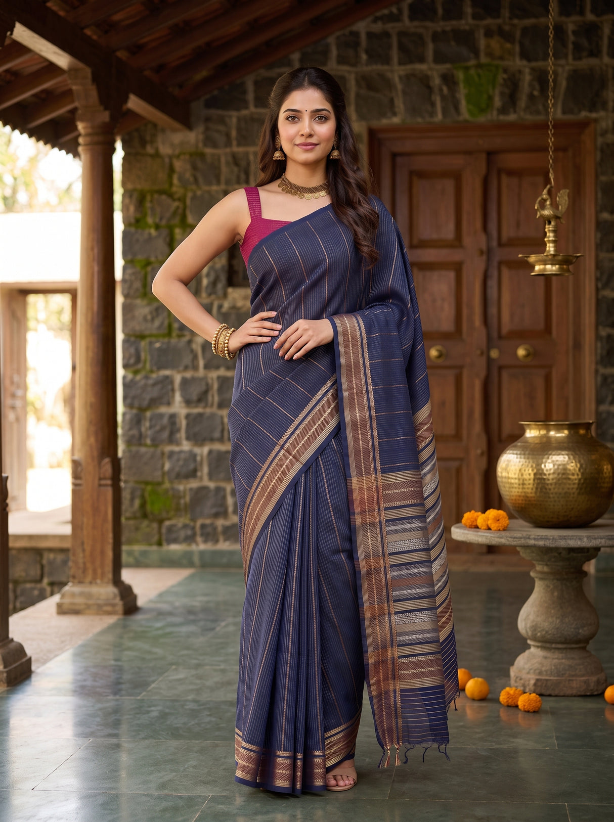 MIMOSA Navy Saree Saree — pose 4 styling detail