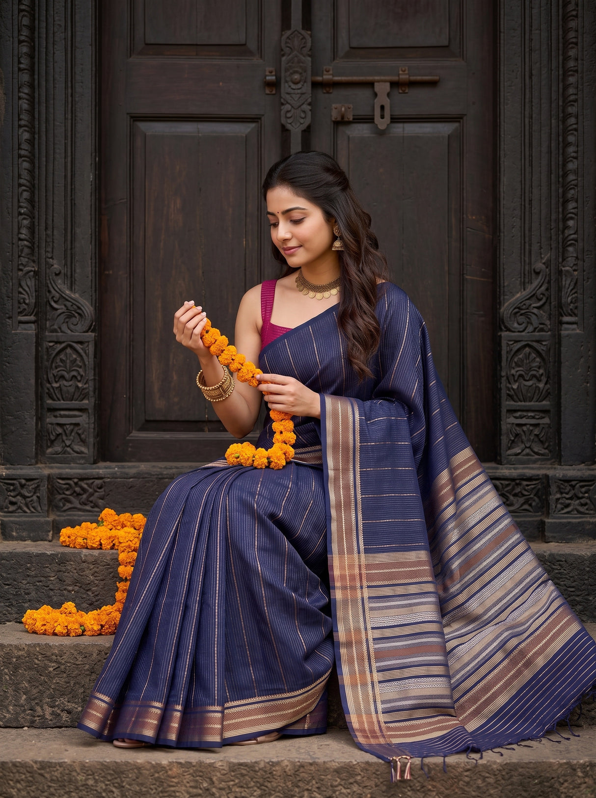 MIMOSA Navy Saree Saree — pose 8 styling detail