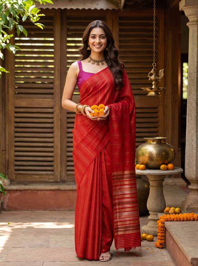 MIMOSA Orange Saree Saree — front view on mannequin