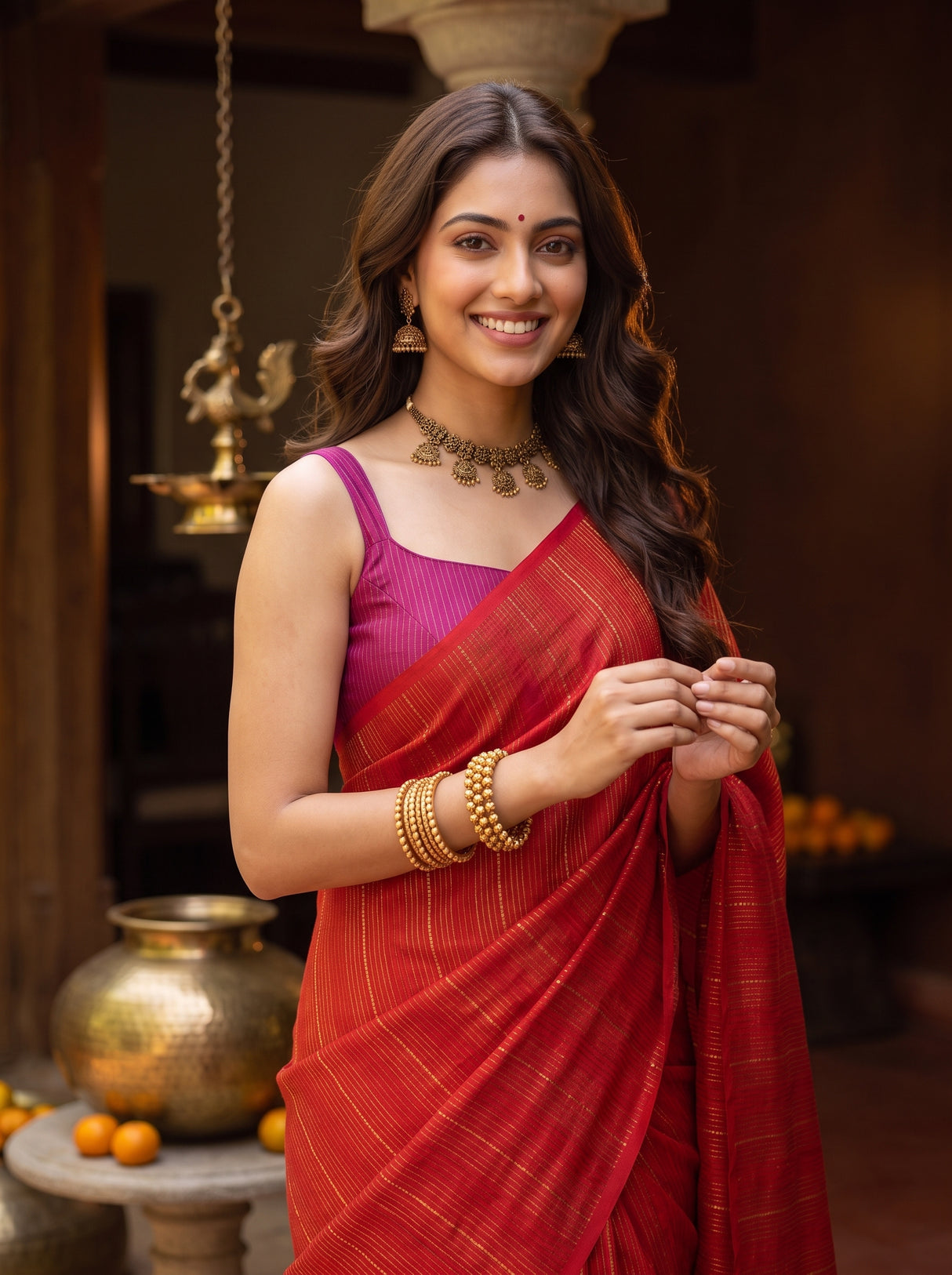 MIMOSA Orange Saree Saree — pose 10 styling detail
