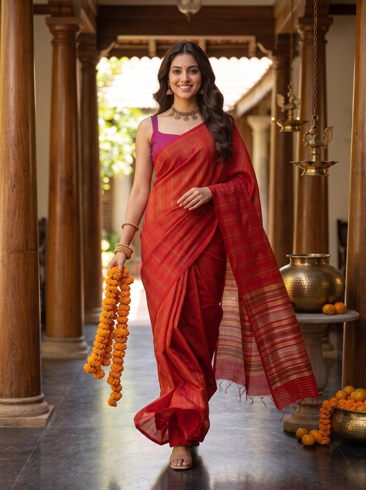 MIMOSA Orange Saree Saree — pose 6 styling detail