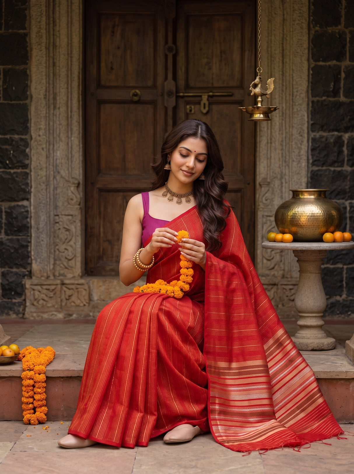 MIMOSA Orange Saree Saree — pose 8 styling detail