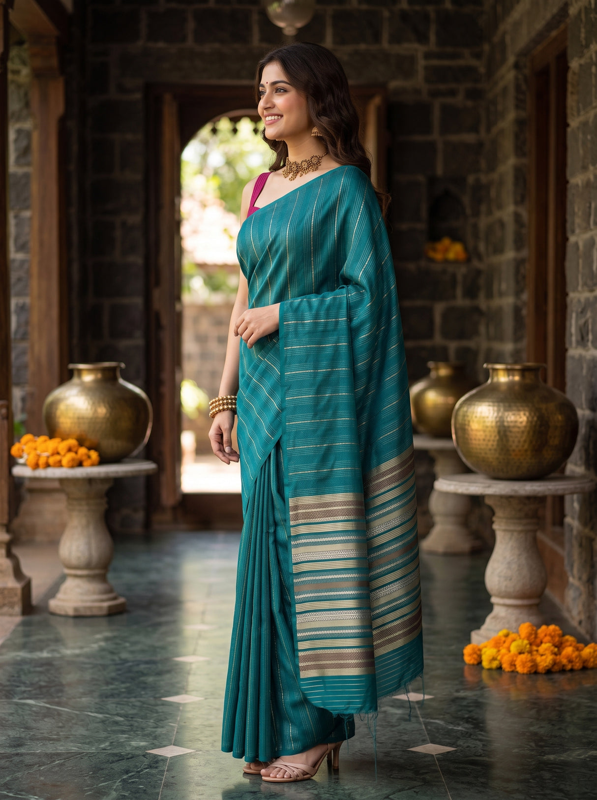 MIMOSA Sapphire Saree Saree — pose 3 styling detail