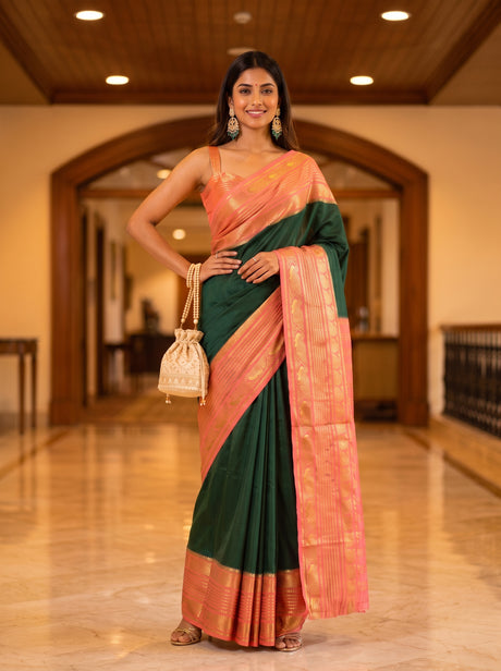 MIMOSA Bottle Green Saree Saree — pose 4 styling detail