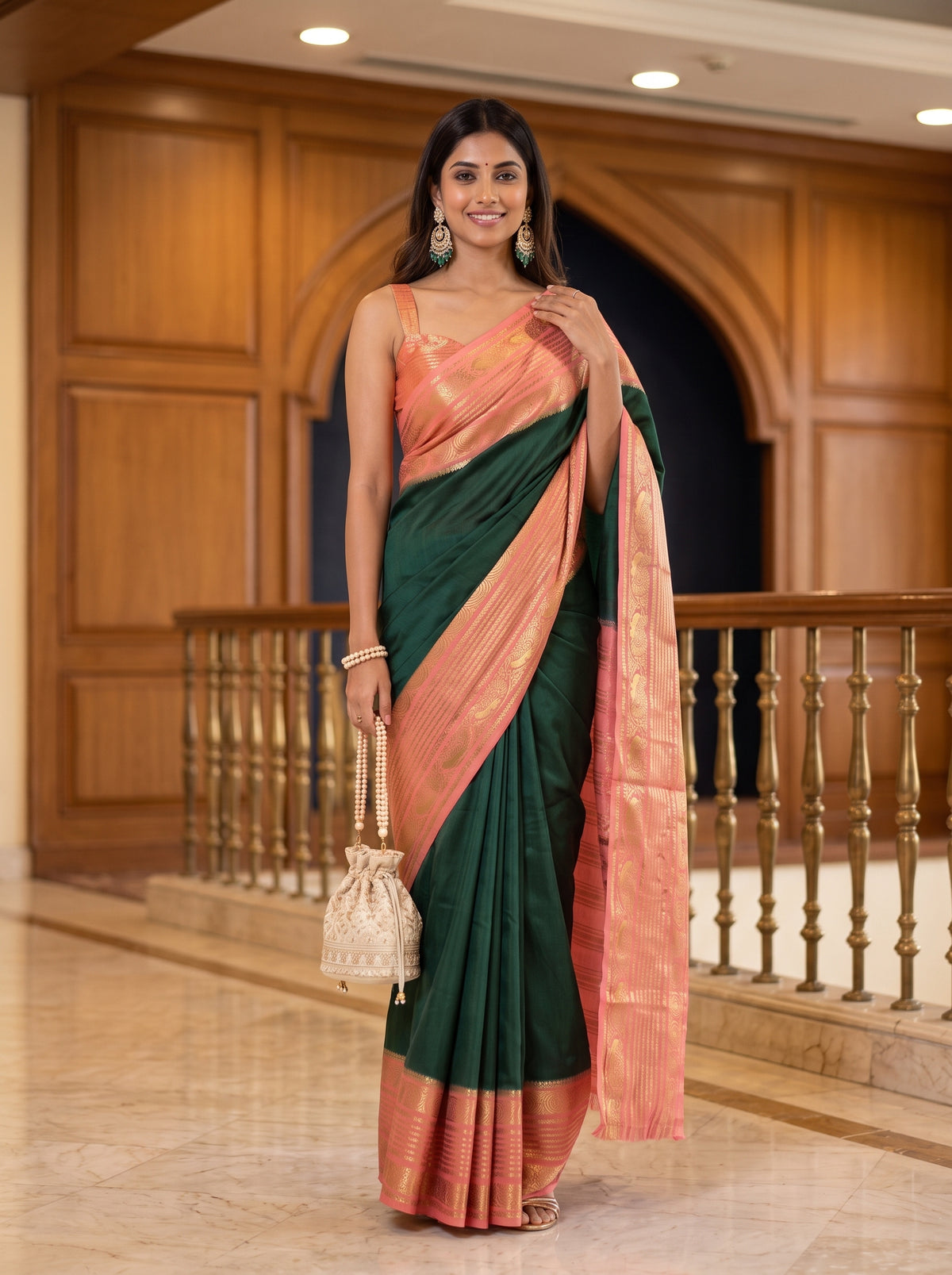 MIMOSA Bottle Green Saree Saree — pose 5 styling detail