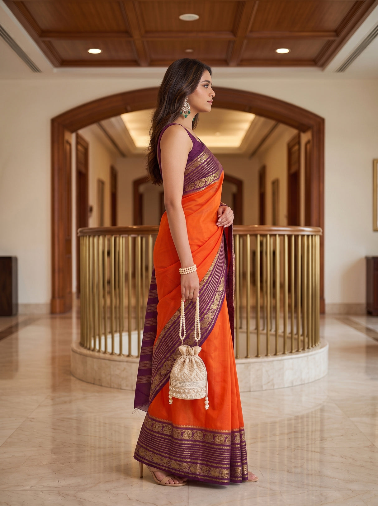 MIMOSA Orange Saree Saree — pose 3 styling detail