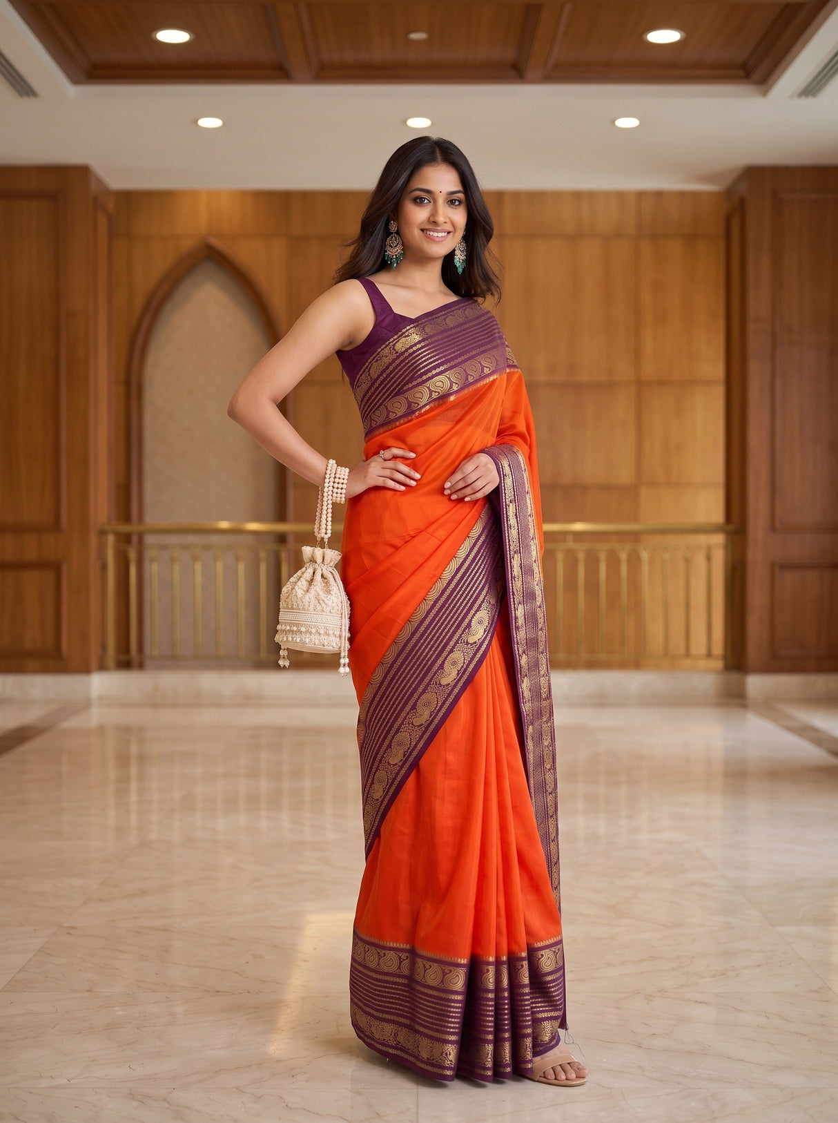 MIMOSA Orange Saree Saree — pose 4 styling detail