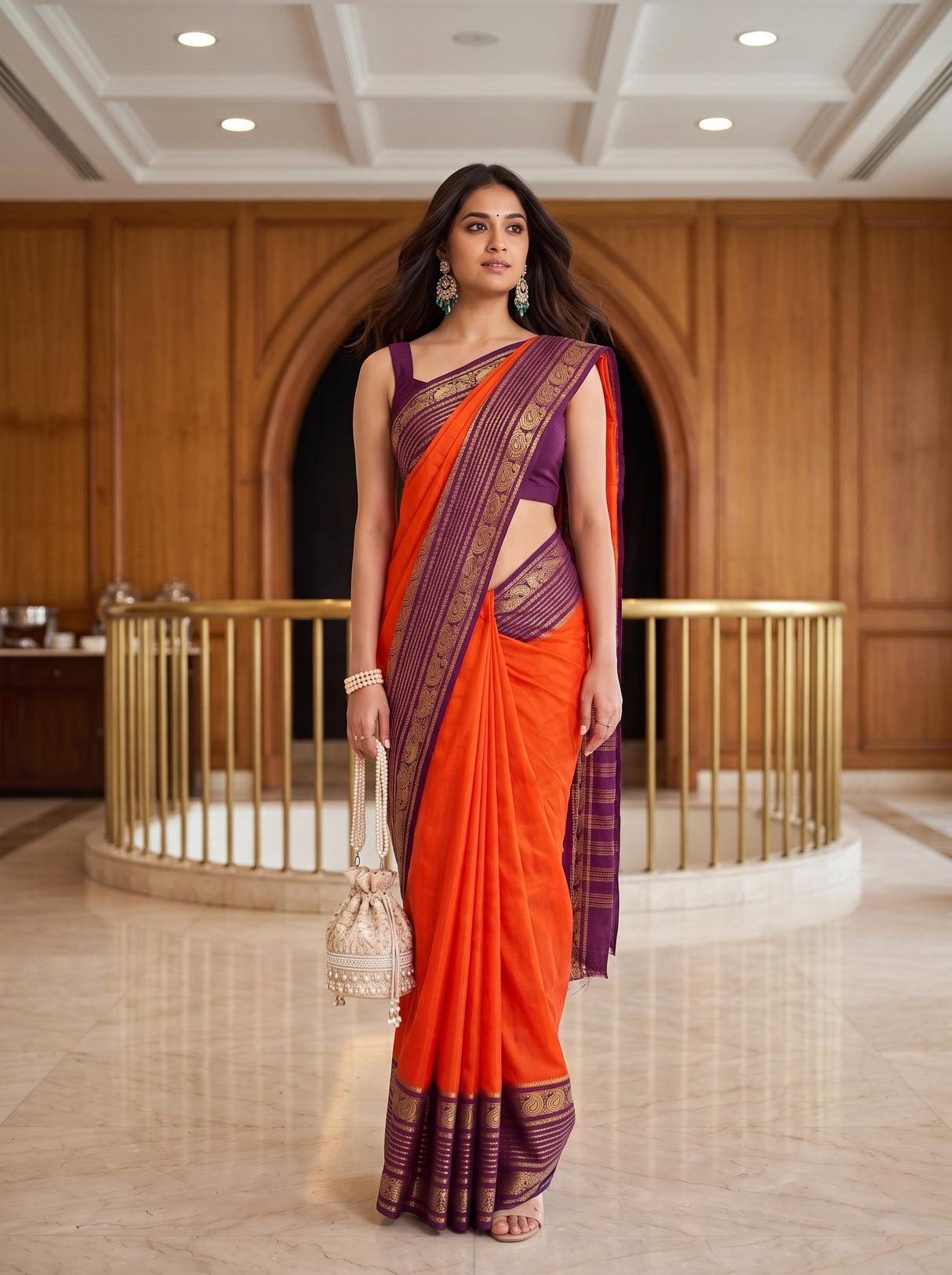 MIMOSA Orange Saree Saree — pose 5 styling detail