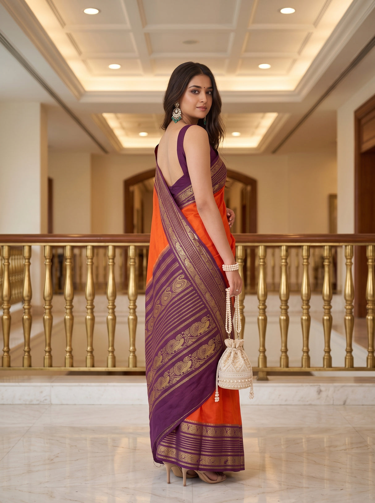 MIMOSA Orange Saree Saree — pose 7 styling detail