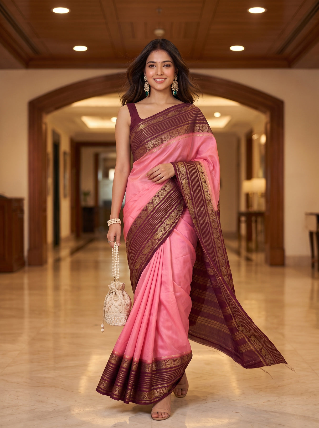 MIMOSA Pink Saree Saree — pose 6 styling detail