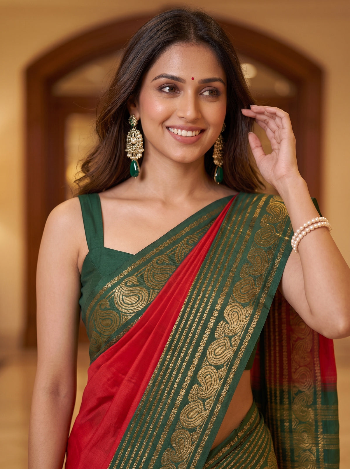 MIMOSA Red Saree Saree — pose 10 styling detail
