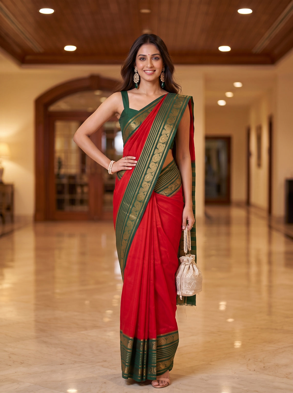 MIMOSA Red Saree Saree — pose 4 styling detail