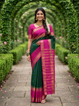MIMOSA Bottle Green Mysore Silk crepe Saree — Full pose