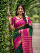 MIMOSA Bottle Green Mysore Silk crepe Saree — Saree drape detail