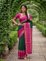MIMOSA Bottle Green Mysore Silk crepe Saree — Saree detail