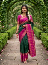 MIMOSA Bottle Green Mysore Silk crepe Saree — Saree pallu detail